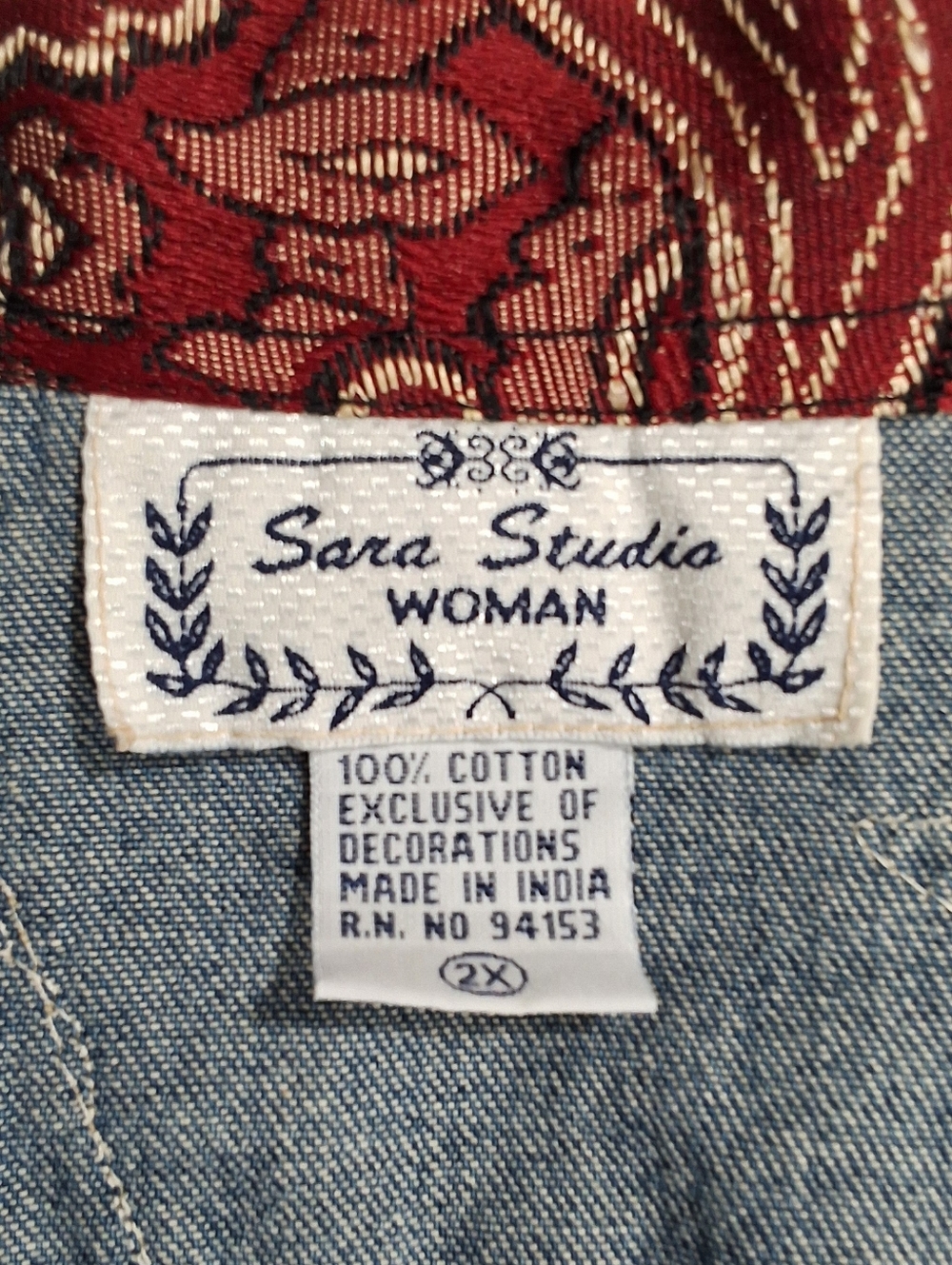 Sara Studio~Womens VTG Patchwork Embroidery Denim Jean Chore Jacket~Barn Coat~2X - Picture 3 of 10